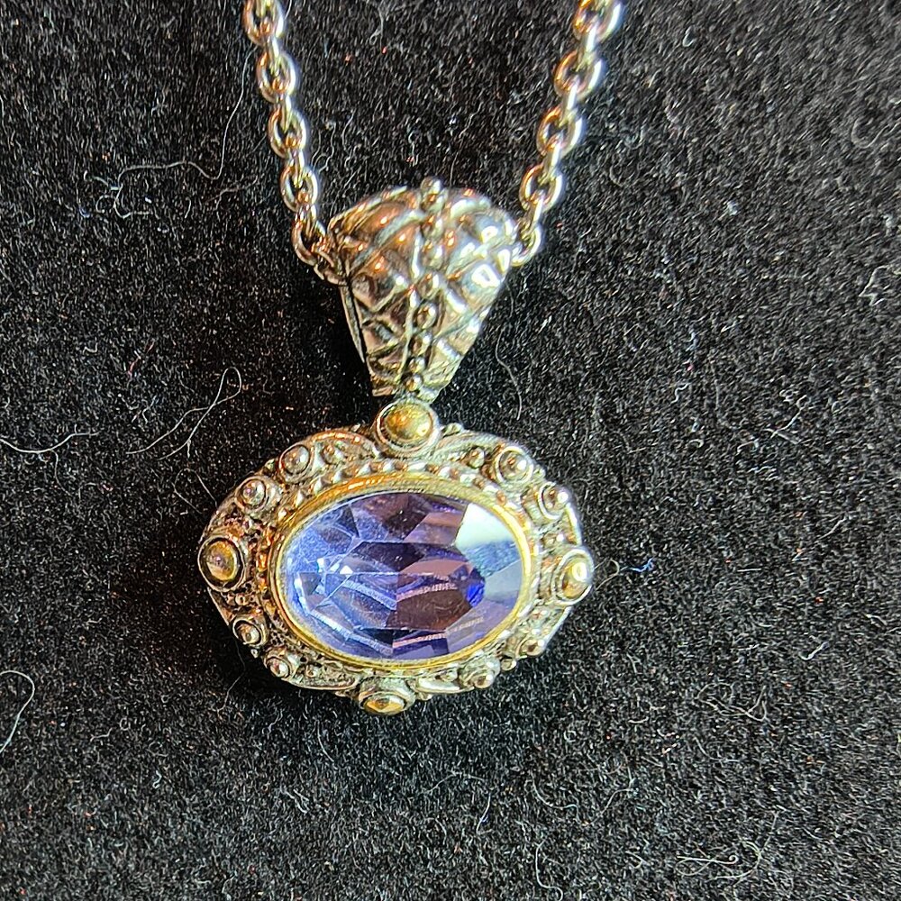 Silver and Gold Tone Purple Glass stone Necklace